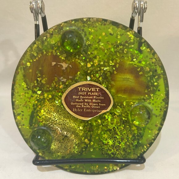 VTG MCM Pacific Ocean Abalone Seashell Lucite Trivet Hot Plate 5.5" Hyler - Picture 3 of 5